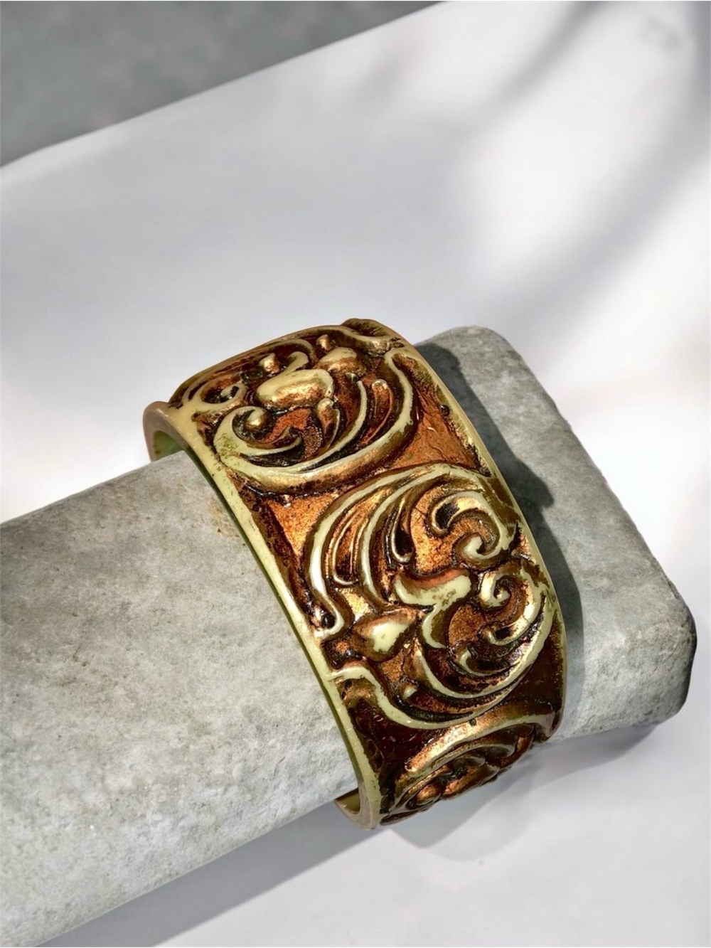 BANGLE BRACELET | Vintage Boho Aged Bronze Chunky Style | Neutral Tones | Unisex - Picture 2 of 12